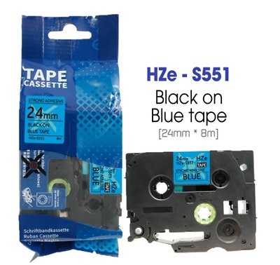 Nhãn In HZe-S551 (TZe-S551, TZ2-S551), 24mm X 8m, Black On Blue