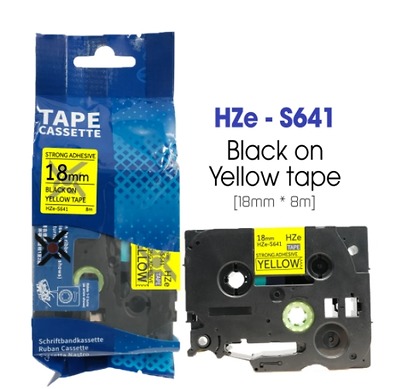 Nhãn In HZe-S641 (TZe-S641, TZ2-S641), 18mm X 8m, Black On Yellow