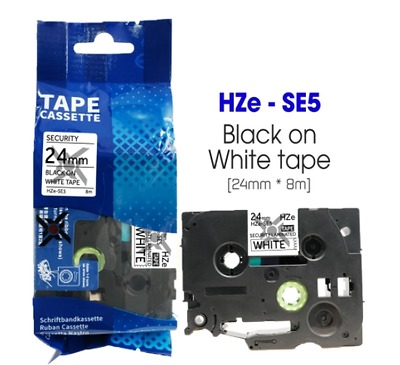 Nhãn In HZe-SE5 (TZe-SE5, TZ2-SE5), 24mm X 8m, Black On White, Nhãn An Ninh