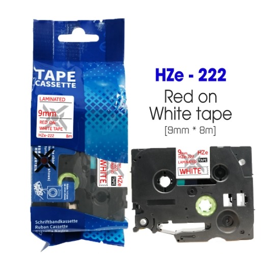 Nhãn In HZe-222 (TZe-222, TZ2-222), 9mm X 8m, Red On White