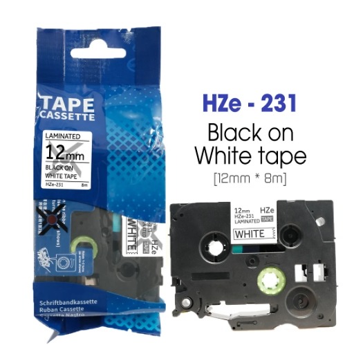 Nhãn In HZe-231 (TZe-231, TZ2-231), 12mm X 8m, Black On White