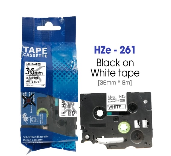 Nhãn In HZe-261 (TZe-261, TZ2-261), 36mm X 8m, Black On White