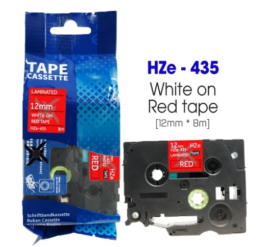 Nhãn In HZe-435 (TZe-435, TZ2-435), 12mm X 8m, White On Red