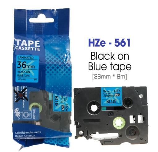 Nhãn In HZe-561 (TZe-561, TZ2-561), 36mm X 8m, Black On Blue