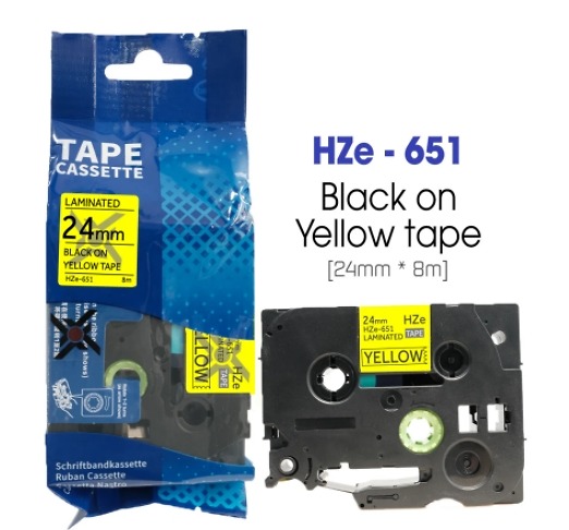 Nhãn In HZe-651 (TZe-651, TZ2-651), 24mm X 8m, Black On Yellow