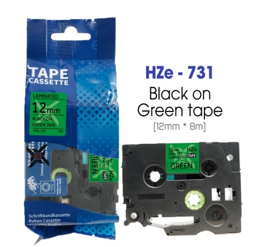 Nhãn In HZe-731 (TZe-731, TZ2-731), 12mm X 8m, Black On Green