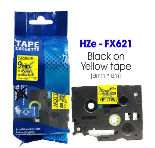 Nhãn In HZe-FX621 (TZe-FX621, TZ2-FX621), 9mm X 8m, Black On Yellow